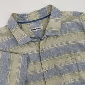 Tommy Bahama Button Up‎ Shirt Mens XL Striped Short Sleeve Cotton Embroidered